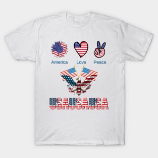 America USA Flag - America Love Peace T-Shirt